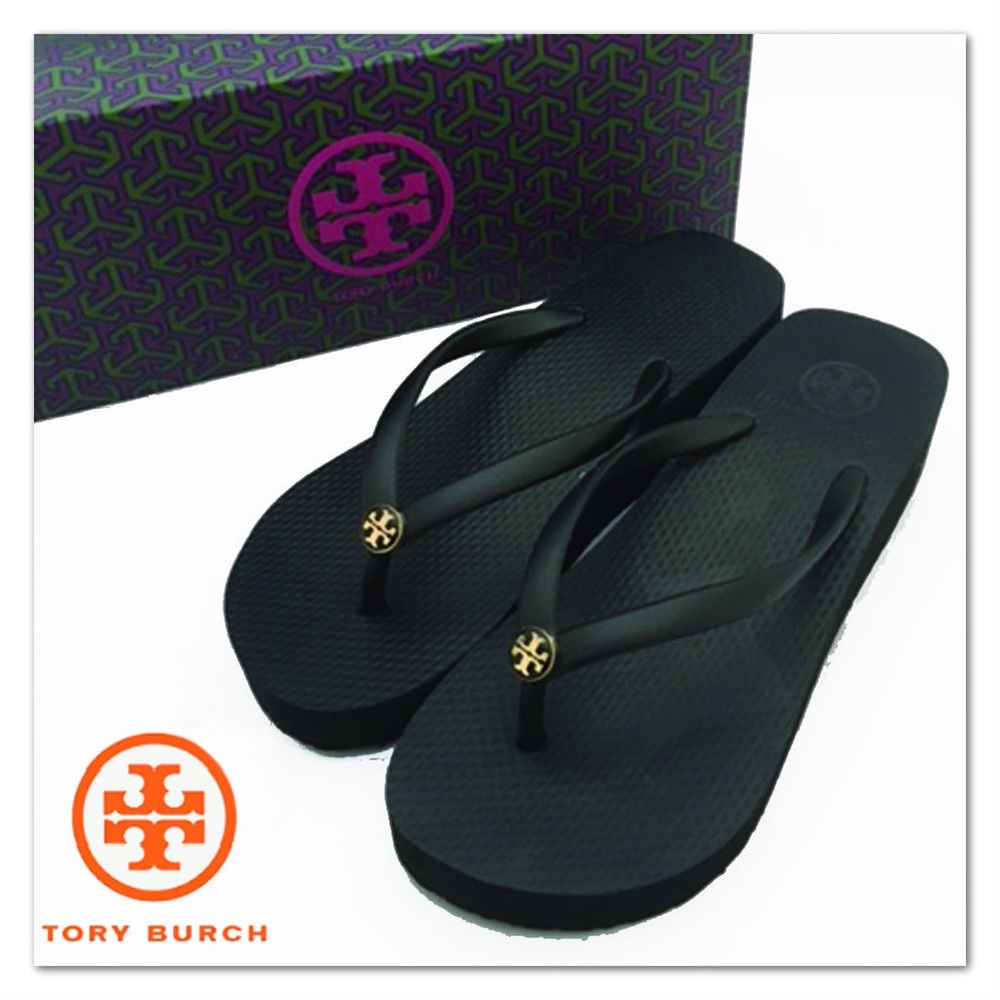 Tory Burch black wedge sandals